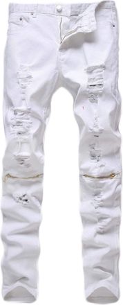 Generic Men Ripped Jeans Slim Fit Denim Pants Distressed Casual Stretch Long Trousers Zipper Up Comfort Denim Pants Bermuda Jeans Relaxed Fit Mid Waist Summer