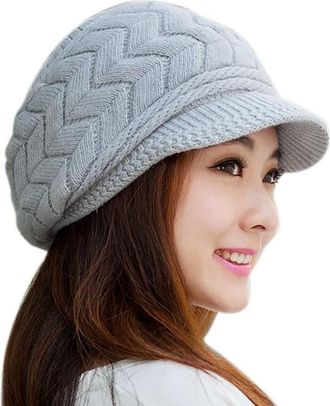 Generic Womens Beanie Hats Winter Knitted Caps Ladies Warm Fleece Lined Crochet Hats Windproof Plush Thermal Slouch Solid Color Caps Travel Skiing Hiking Earf