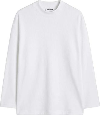 Jil Sander T-shirt met hoge hals en lange mouwen - Heren - Longsleeves - Wit - L - Katoen - Tops