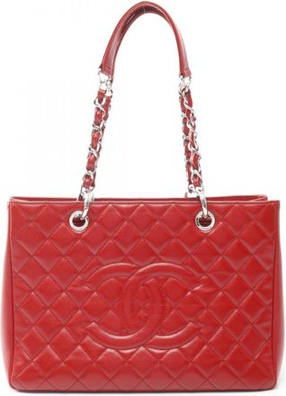 Chanel Red Color Leather Tote Bag (Pre-Owned)