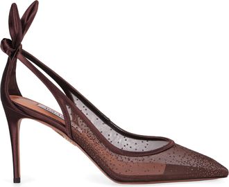 Aquazzura Womens Decollete With Bow - Dark Brown Nylon - Size EU 38