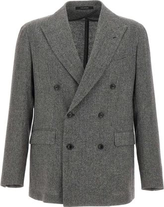 Tagliatore Jassen, Heren, Grijs, XL, Wol, Gestreepte Double-Breasted Blazer