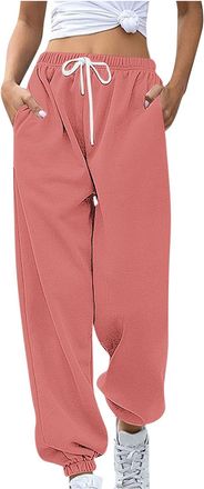 Generic Jogger Sweatpants for Women Drawstring Workout Pants with Pockets Solid Color Cuffed Trousers High Waisted Elastic Tracksuit Bottoms Baggy Jogging Jog