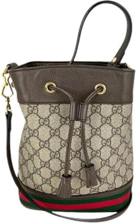 Gucci Pre-owned GG Supreme Ophidia Web Small Bucket Bag - Pre-owned - Mujer - Marr&oacute;n - ONE SIZE