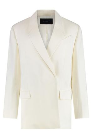 MUGLER White Solid Notched Lapel Blazer