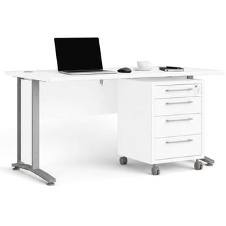 Dmora Dmora - Escritorio Azzaro, Escritorio Multiusos, Mesa De Oficina Para Pc, El Plan De Trabajo, 150x80 H75 Cm, Blanco Y Gris