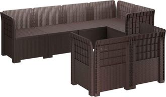 vidaXL Sof&aacute; De Jard&iacute;n Para 7 Personas Estilo Ratan Pp Marr&oacute;n Vidaxl
