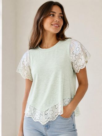 Design History Eyelet Lace Top In Pistachio