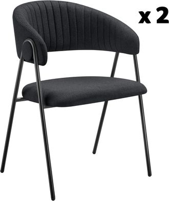 TecTake 2 sillas de comedor de tejido acolchado 60 x 58 x 85 cm negro