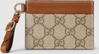 Gucci GG Emblem Card Case With Strap, Beige, GG Canvas
