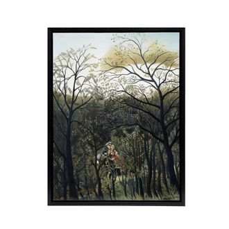 Artery8 Rendezvous in the Forest Rousseau Vintage Black Framed Canvas Wall Art in Green | Size: W24 x H32