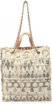 Chanel Pre-owned Coco Mark Canvas Leather Tote Bag - Dames - Vintage Shopper - Beige - ONE Size - Leer - Vintage