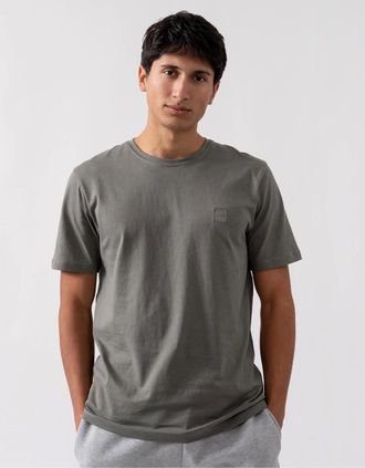 HUGO BOSS Mens BOSS Orange Tales Mens Cotton-Jersey T-shirt With Logo Patch - Grey-Green 076 - Size: 42