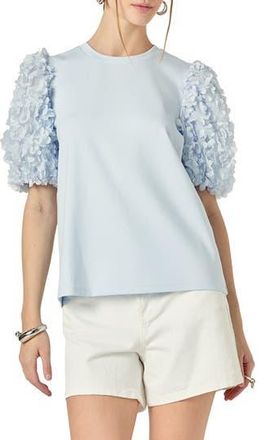 English Factory Flower Mixed Media Top in Powder Blue at Nordstrom Rack, Size X-Small
