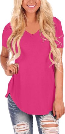 Generic Ladies Tops Size 18 UK Summer Tops for Women UK Short Sleeve V Neck Shirts Casual Loose Fit Tunic Top Solid Color Trendy Blouses Basic Plain Tee Athle