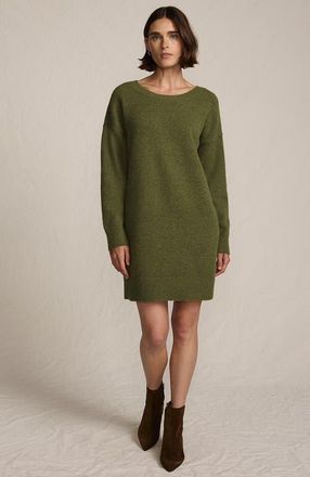 Lands End Fuzzy Bow Back Mini Sweater Dress in Olive Drab Heather at Nordstrom, Size X-Large