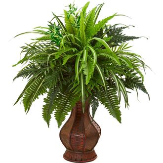Nearly Natural 26-in Mixed Greens and Fern Artificial Plant in Decorative Planter at Nordstrom