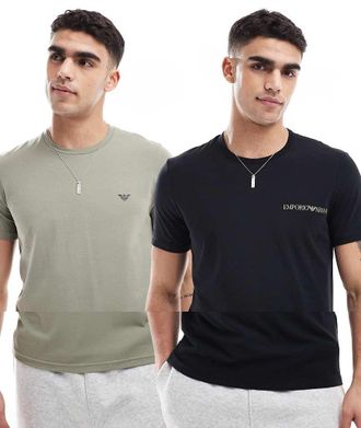 Emporio Armani Bodywear 2 pack endurance lounge logo t-shirts in black and beige
