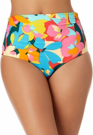Anne Cole Bottom Women Medium Multicolor Floral High-Waist Shirred Bikini JDM346