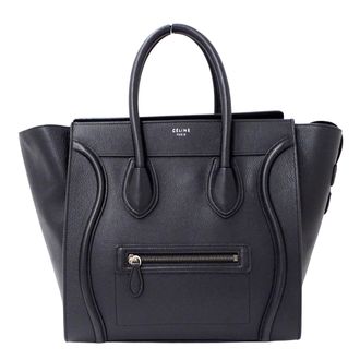 Celine Black Dark Navy Leather Handbag Tote Bag (Pre-Owned)