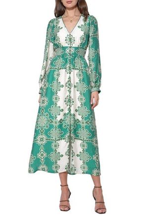 Adelyn Rae Athena Long Sleeve Maxi Dress in Jade/Cream at Nordstrom, Size X-Large