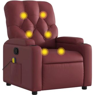 vidaXL Sill&oacute;n De Masaje Reclinable Cuero Sint&eacute;tico Rojo Tinto Vidaxl
