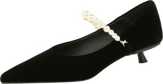 Generic Womens Pumps Stiletto High Heel 3cm Detachable Pearl Chain Pointed Toe Suede Wedding Shoes for Bride Prom Party (Black,2.5)