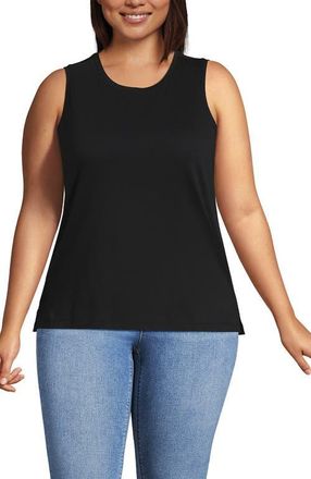 Lands End Plus Size Supima Cotton Crew Neck Tank in Black at Nordstrom, Size 2X