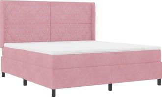 vidaXL LED Box Spring Bed with Mattres Argyle Pink 180 x 200 cm Velvet vidaXL