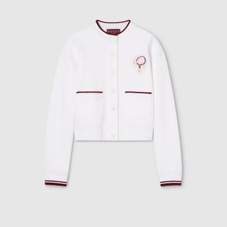 Gucci Cotton Jersey Cardigan With Embroidery, White, Ready-to-wear