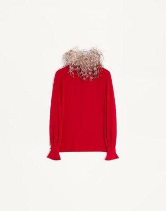 Valentino Top In Georgette Con Piume Donna PARIS/MARRONE 44