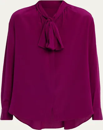 A.L.C. Vivi Long-Sleeve Silk Tie-Neck Top