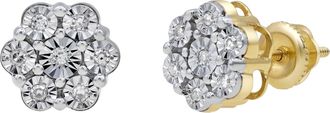 LuvMyJewelry Mini 10K Yellow Gold Diamond Cluster Earrings - 0.08ct