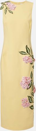 Oscar De La Renta Floral-applique wool-blend midi dress