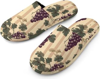 Generic Vintage Red Grapes on Grapevine Mens House Slippers Slip Indoor Slipper On Shoes Warm Outdoor