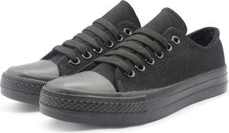 Generic Low TOP Womens Canvas Flat Comfort Trainers (Black, UK Footwear Size System, Adult, Women, Numeric, Medium, 3.5)