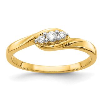 Diamond2Deal 14k Gold Lab Grown Diamond 3-Stone Wedding Band Ring 1/10Ct Clarity- VS Color- G-H