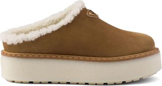 Prada 50mm enamel-logo mules - women - Suede - 39.5 - Brown