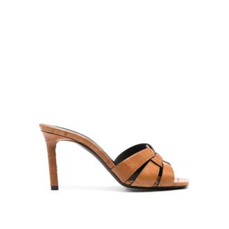 Saint Laurent Brown Calfskin Stiletto Heel Womens Sandals