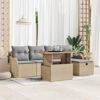 vidaXL Conjunto De Sof&aacute; De Jard&iacute;n 6 Pcs Beige Rat&aacute;n Sint&eacute;tico Vidaxl
