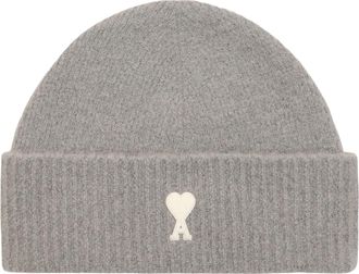 Ami Grey Ami de Coeur Ribbed Wool Beanie