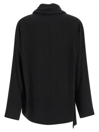 Nude Asymmetrical Draped Blouse - Black