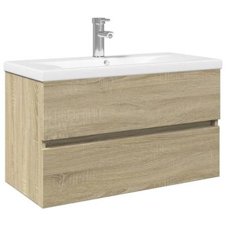 Berkfield Home 2 Piece Bathroom Furniture Set Ceramic & Engineered Wood in Light Tan