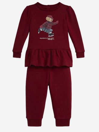 Polo Ralph Lauren Girls Cotton-Blend Jumpsuit Set With Bear Polo Red Top: Cotton Sets Accessory