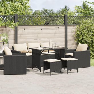vidaXL Set De Sof&aacute;s De Jard&iacute;n 6 Piezas Y Cojines Rat&aacute;n Sint&eacute;tico Negro Vidaxl