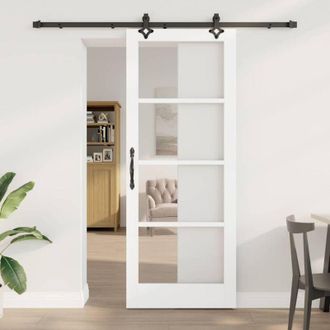 vidaXL Puerta Corredera Vidaxl Con Juego De Hardware orkdalblanca De Madera Maciza Y Vidrio