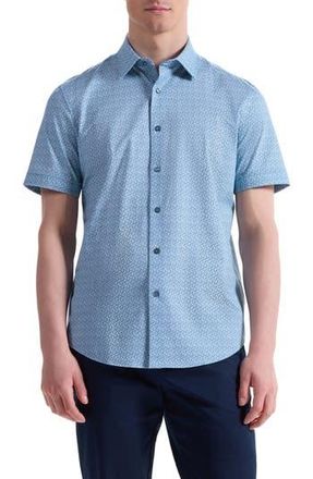 Bugatchi Miles OoohCotton Short Sleeve Button-Up Shirt in Menthol at Nordstrom Rack, Size Medium