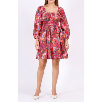 Leota Genevieve Square Neck Mini Dress in Palm Foliage Poppy Red at Nordstrom, Size Xx-Large