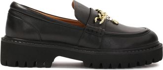 Kazar Zwarte instappers met labelketting. Dit product valt groot uit. - Dames - Loafers - Zwart - 38 EU - Leer - Schoenen