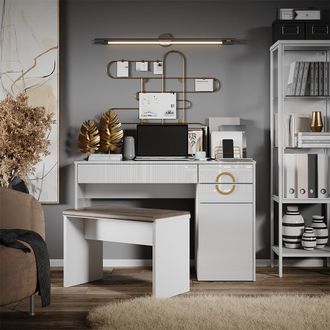 Vicco Escritorio Adela, Blanco Alto Brillo, 115 X 55 Cm Con 3 Cajones, Vicco